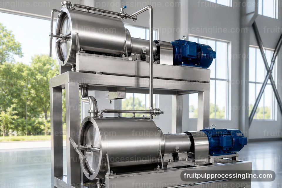 industrial fruit pulp processing line, common buyer questions: pulping with interchangeable screens section operating stage
