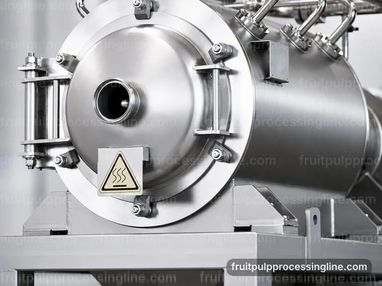 industrial fruit pulp processing line, process scope and configuration: pulping with interchangeable screens section connection view