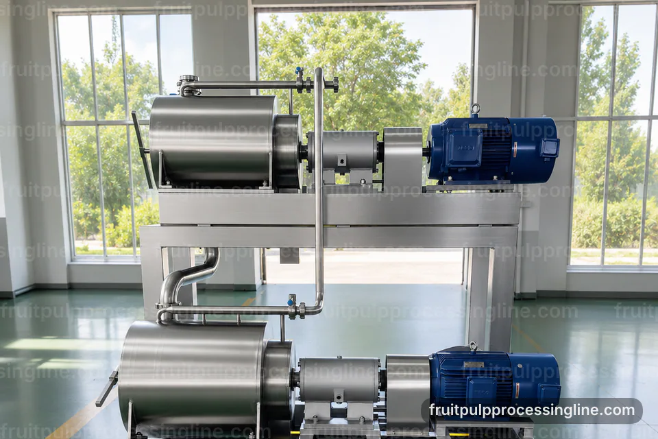 industrial fruit pulp processing line, process scope and configuration: screen change pulper operating stage