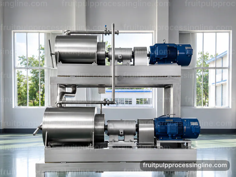 industrial fruit pulp processing line, plant integration: screen change pulper connection view