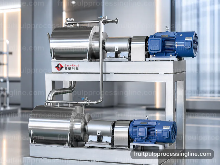 Industrial Fruit Pulp Processing Line: Applied Process Engineering Interface industrial fruit pulp processing line, applied process engineering: pulping with interchangeable screens section connection view
