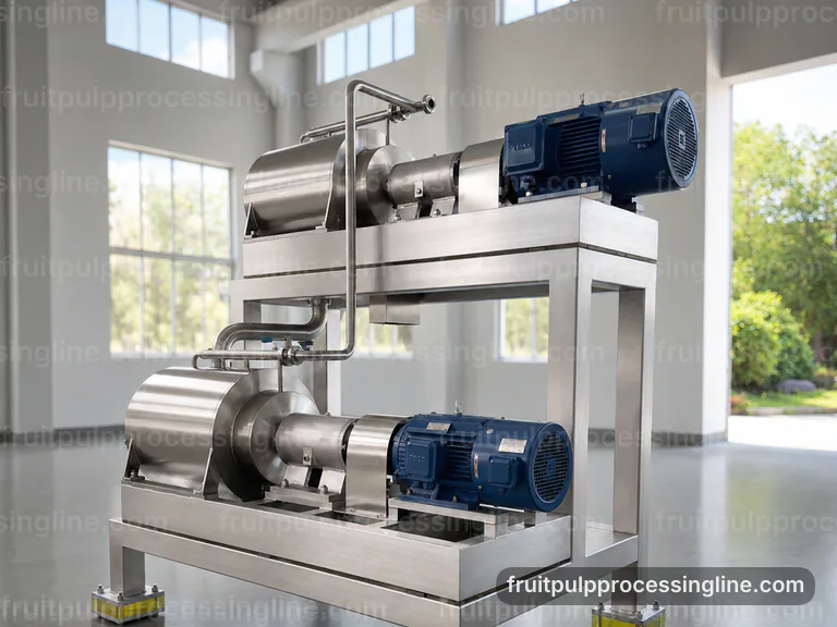 industrial fruit pulp processing line, operating principle: pulping with interchangeable screens section connection view