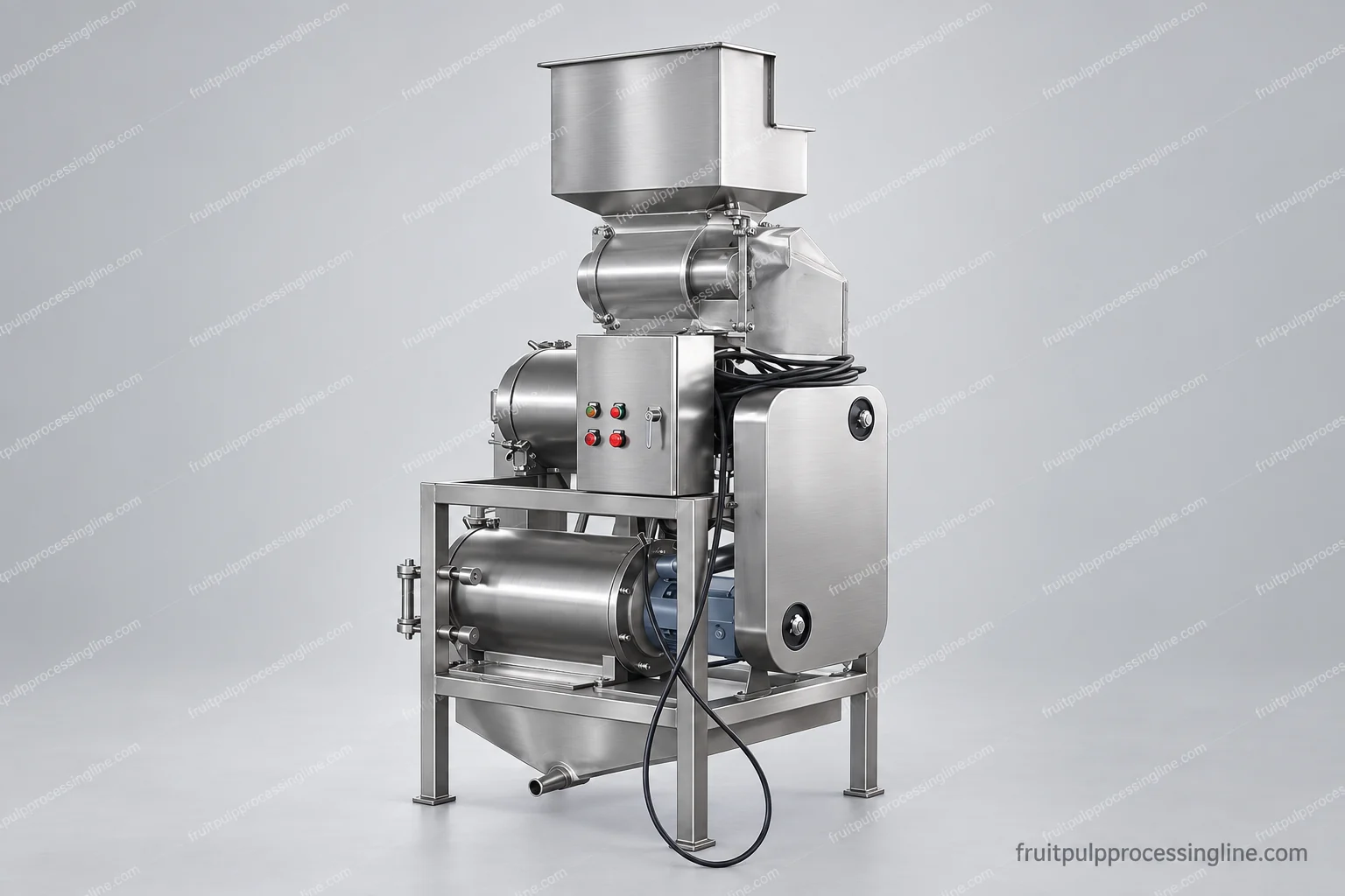 Compact hopper-and-chamber preparation assembly; the second view shows its side drive and processing arrangement.